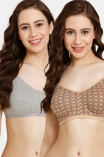 Buy Rosaline Cyber Grove Everyday Double Layered Non Wired 3/4th Coverage T-Shirt Bra (Pack of 2) - Grey Brown